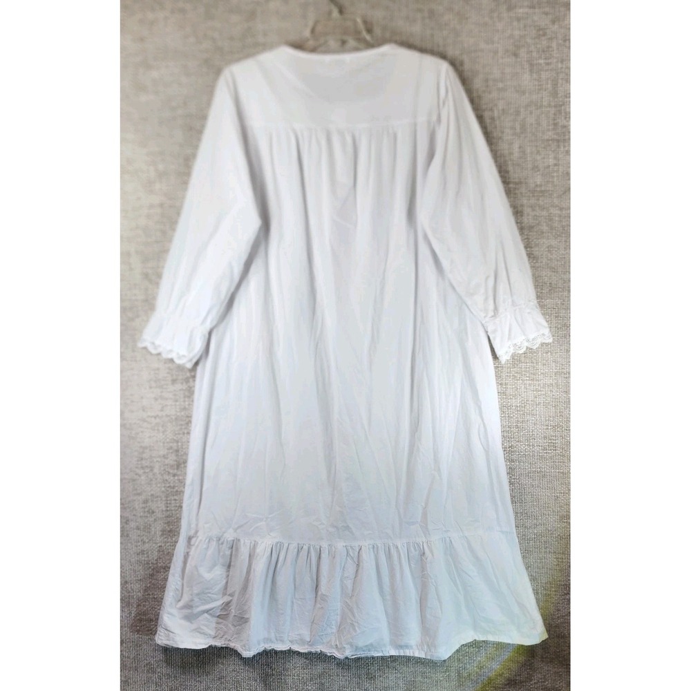 Cottagecore White Cotton Woven Nightgown Womens XXL Lace Ruffle Crisp EUC - Picture 7 of 11
